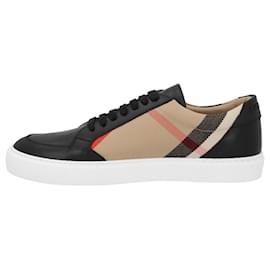 Burberry-Burberry women house check lace-up sneakers in beige check textile and leather mix-Beige