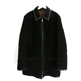 Zilli Fox Black Suede Quilted Coat Silk Lined Black