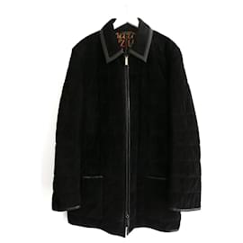 Zilli-Zilli Fox Black Suede Quilted Coat Silk Lined-Black