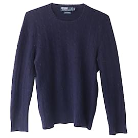 Ralph Lauren-Ralph Lauren Knitted Crew Neck Sweater in Navy Blue Cashmere-Navy blue