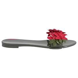 Tod's-Tod's Floral Embellished Slides in Pink Patent Leather-Pink