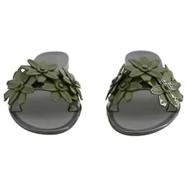 Tod's-Tod's Floral Embellished Slides in Pink Patent Leather-Pink