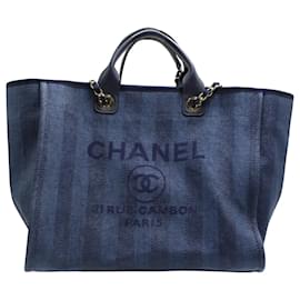 Chanel-Chanel Deauville Tote Bag in Blue Cotton Denim -Blue