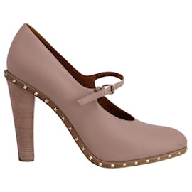 Valentino-Zapatos de tacón Mary Jane con tachuelas de Valentino en cuero nude-Carne