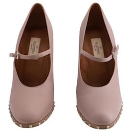 Valentino-Valentino Studded Mary Jane pumps in Nude Leather-Flesh
