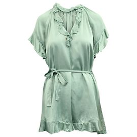 Macacão curto com babados Zimmermann em seda verde Seafoam Verde