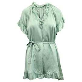 Zimmermann-Zimmermann Ruffled Short Playsuit in Seafoam Green Silk-Green