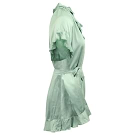 Zimmermann-Zimmermann Ruffled Short Playsuit in Seafoam Green Silk-Green