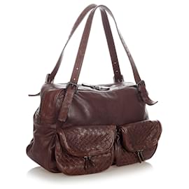 Bottega Veneta-Bottega Veneta Brown Intrecciato Leather Shoulder Bag-Brown,Dark brown