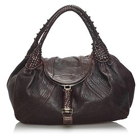 Fendi Brown Spy Leather Handbag Brown Dark brown
