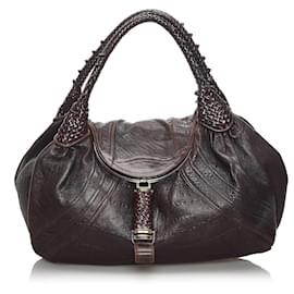 Fendi-Fendi Brown Spy Leather Handbag-Brown,Dark brown