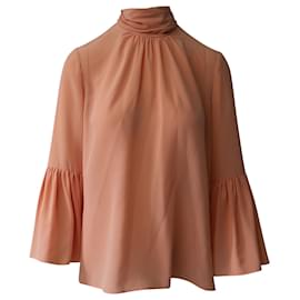 Fendi-Fendi Pussy Bow Back Buttoned Blouse in Peach Silk-Peach