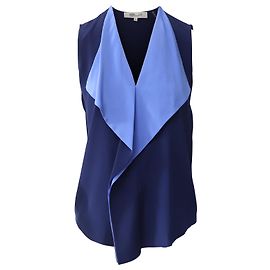 Diane von Furstenberg Isabel drapiertes ärmelloses Top aus marineblauer Seide Marineblau