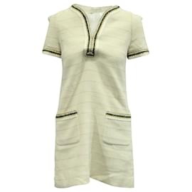 Sandro-Sandro Josepha Braid Trimmed Tweed Mini Dress in Ecru Cotton-White,Cream