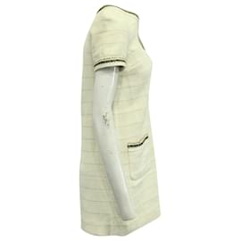 Sandro-Sandro Josepha Braid Trimmed Tweed Mini Dress in Ecru Cotton-White,Cream
