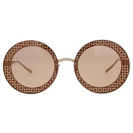 Alaïa Round-Frame Metal Sunglasses Golden Metallic