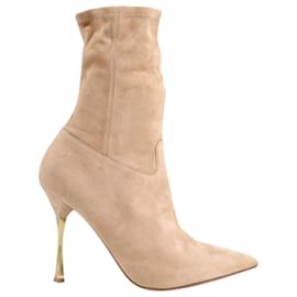 Valentino-Valentino Pointed Ankle Boots in Nude Suede-Flesh