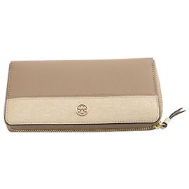 Tory Burch Robinson Colorblock Zip Continental Wallet in Brown Leather Brown Beige