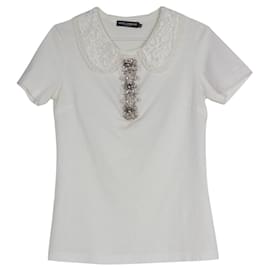 Dolce & Gabbana-T-shirt chemisier Dolce&Gabbana avec cristaux-Blanc