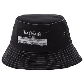 Balmain Satin&Label Bucket Hat in black cotton Black