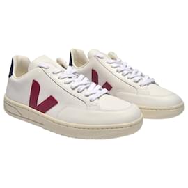 Veja-V-12 Sneakers in Pelle Bianca e Blu-Bianco