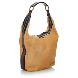 Gucci-Gucci Brown Web Canvas Shoulder Bag-Brown,Multiple colors,Beige
