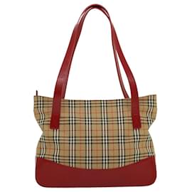 Autre Marque-Burberrys Nova Check Shoulder Bag Canvas Brown Red Auth 30331-Brown,Red