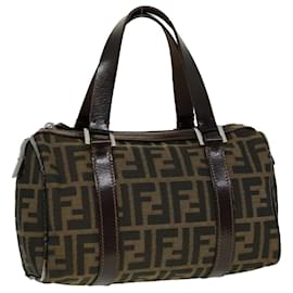 Fendi-FENDI Zucca Canvas Sac à main Noir Marron Auth rd2254-Marron,Noir