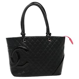 Chanel-CHANEL Cambon Line Tote Bag Lamb Skin Black pink CC Auth ar7242-Black,Pink