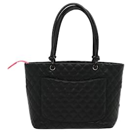 Chanel-CHANEL Cambon Line Tote Bag Lamb Skin Black pink CC Auth ar7242-Black,Pink