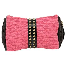 Louis Vuitton-LOUIS VUITTON Monogram Bunny Clutch Bag Satin Leather Pink Black LV Auth 30276a-Black,Pink