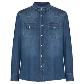 Brunello Cucinelli Camicia leisure fit in denim chiaro Old Blu