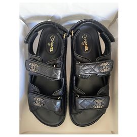Chanel Dad Sandals Black Leather Black