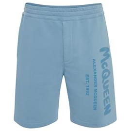 Alexander Mcqueen-Alexander MacQueen Logo-print jersey shorts-Blue