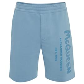 Alexander Mcqueen-Alexander MacQueen Logo-print jersey shorts-Blue