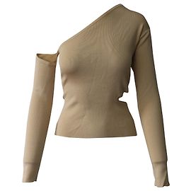 Cult Gaia Teri Asymmetric Knit Top in Sand Beige Viscose Beige
