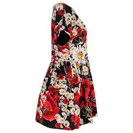 Dolce & Gabbana-Dolce & Gabbana Daisy and Poppy Print Mini Dress in Black Cotton-Other