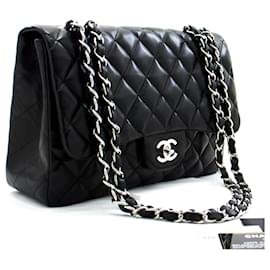 Chanel-CHANEL Large Classic Handbag 11"Chain Shoulder Bag Flap Black Lamb-Black