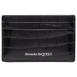 Alexander McQueen Tarjetero de piel efecto cocodrilo Negro