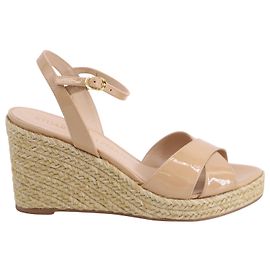 Stuart Weitzman Sandales Compensées Rosemarie Espadrille en Cuir Verni Beige Beige