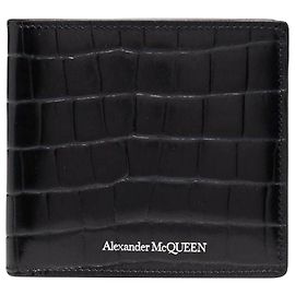 Alexander McQueen Carteira de couro com efeito crocodilo Preto