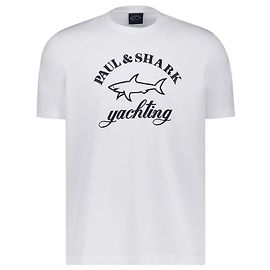 Autre Marque Paul & Shark T-Shirt aus Bio-Baumwolle mit Reflex-Logo-Print Weiß