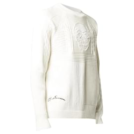 Alexander Mcqueen-Alexander McQueen - Classic Ivory Patchwork Spirit Skull Sweater-White