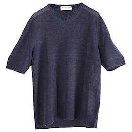 Dries Van Noten-Dries Van Noten Knitted T-Shirt in Navy Blue Cotton Wool-Blue,Navy blue