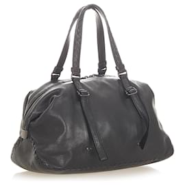 Bottega Veneta-Bottega Veneta Black Intrecciato Leather Shoulder Bag-Black