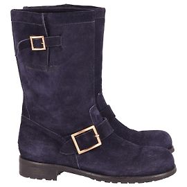 Jimmy Choo Flat Biker Boots in Navy Blue Suede  Blue Navy blue