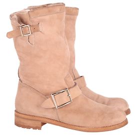 Jimmy Choo Flat Biker Boots in Nude Suede  Brown Flesh
