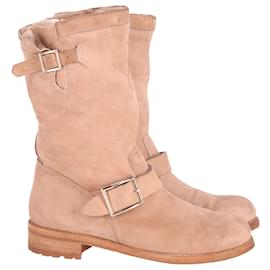 Jimmy Choo-Jimmy Choo Flat Biker Boots in Nude Suede -Brown,Flesh