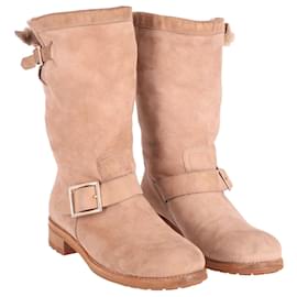 Jimmy Choo-Jimmy Choo Flat Biker Boots in Nude Suede -Brown,Flesh