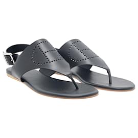 Hermès-Black Leather Kola Thong Flat Slingback Sandals-Black